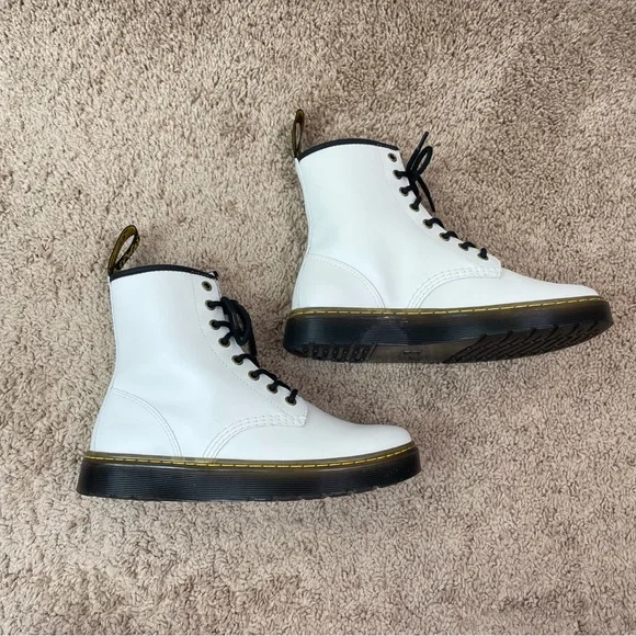 NEW Dr. Martens Docs Zavala White Coated Leather Lace-Up Combat Ankle Boots - Picture 11 of 16